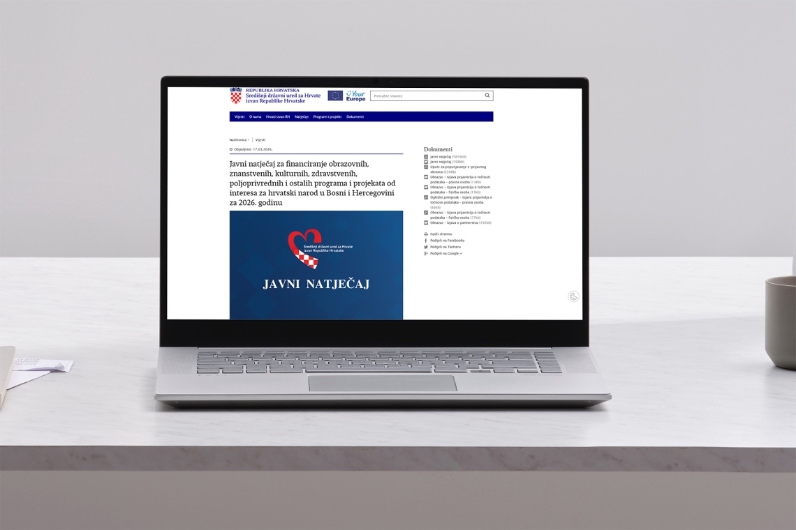 Središnji državni ured za Hrvate izvan RH objavio Javni natječaj za financiranje programa i projekata od interesa za hrvatski narod u BiH za 2026. godinu
